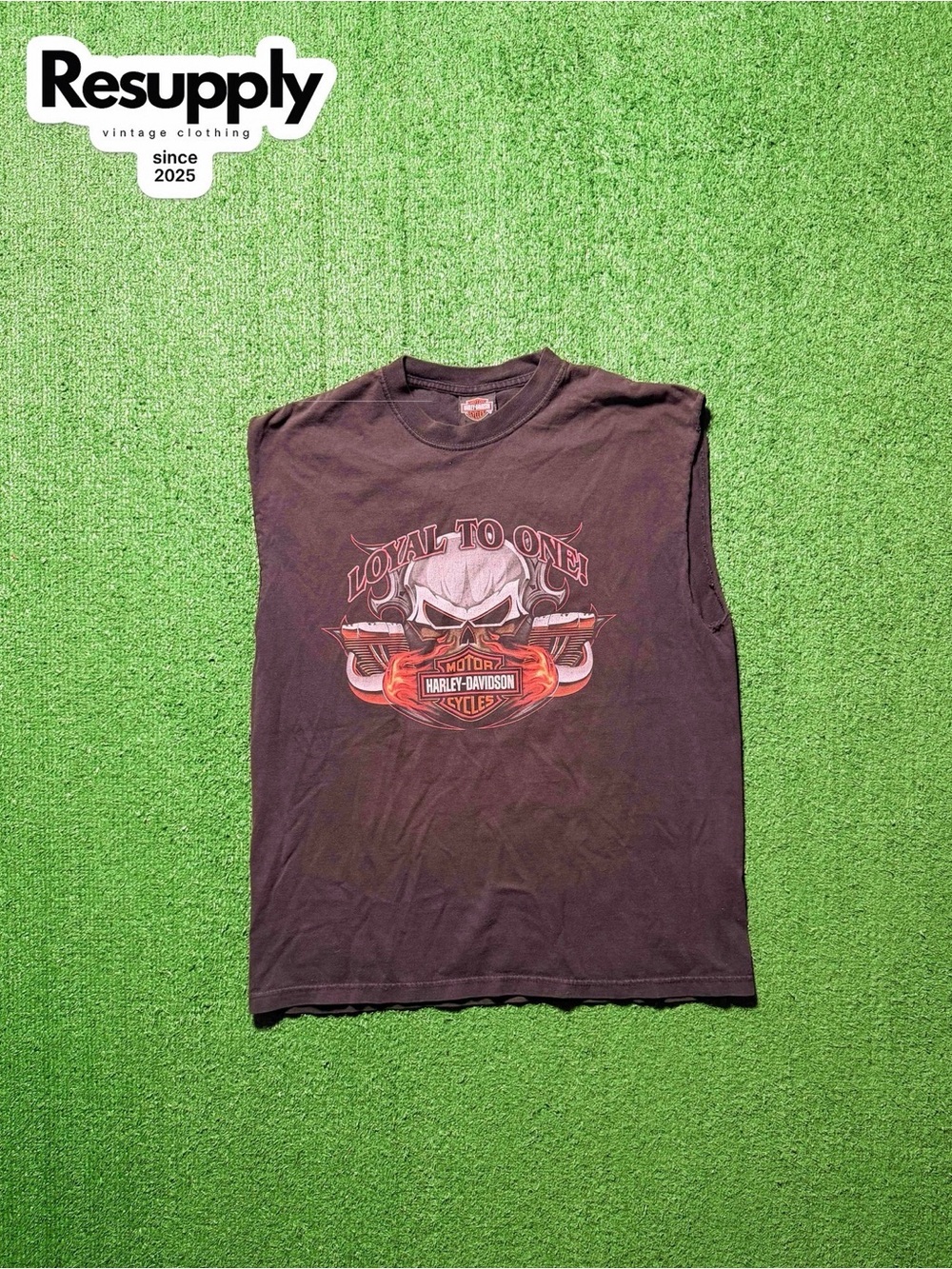 Harley-Davidson Black Sleeveless 'Loyal To One' Skull & Flame Graphic Tee